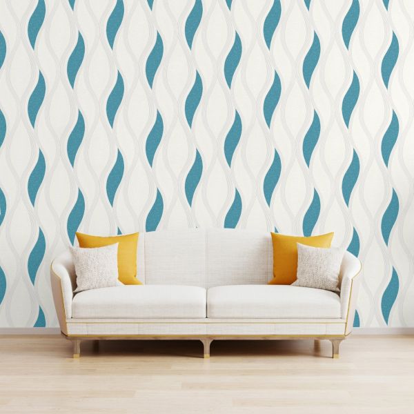 Wave Embossed Textured Wallpaper Turquoise 